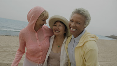 Group of seniors dating friends smiling